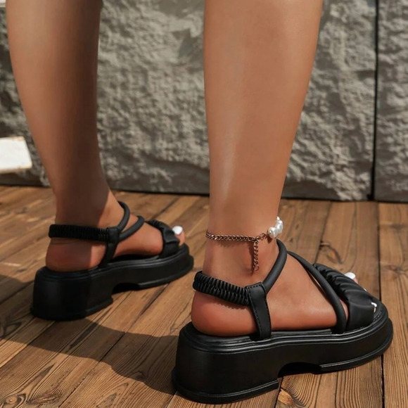 Elegant Slingback Wedge Sandals For Women, Ruched Detail Flatform Sandals - Picture 5 of 8